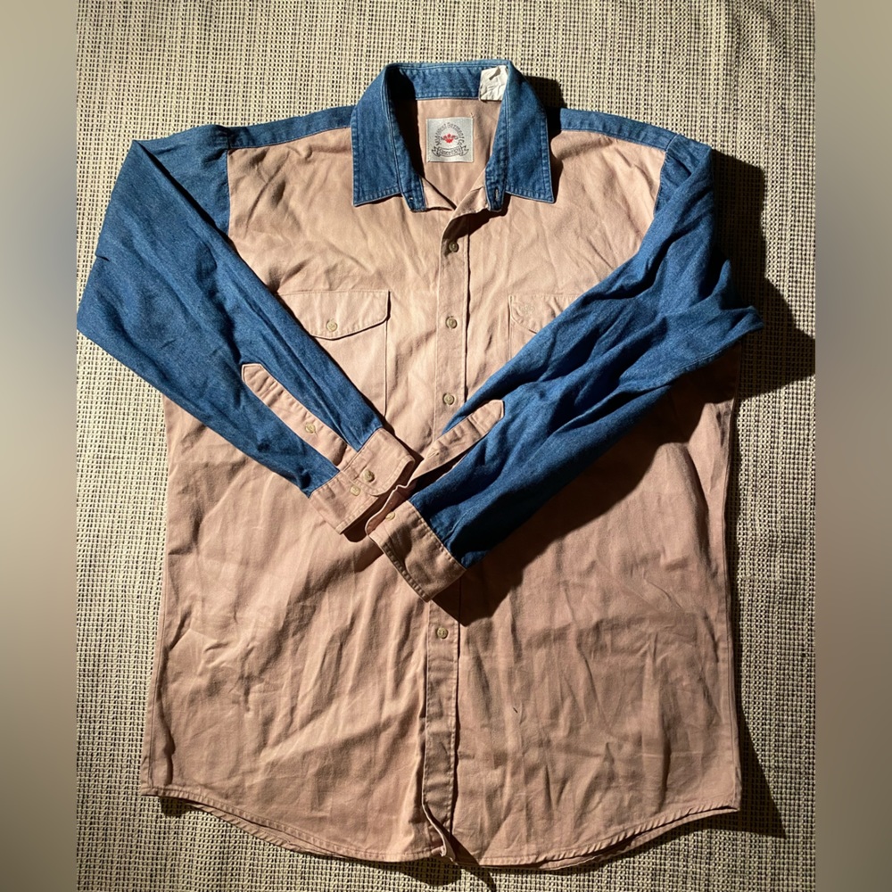 Mid-West Garment Co Denim Khaki Long Sleeve Button Down Size XL